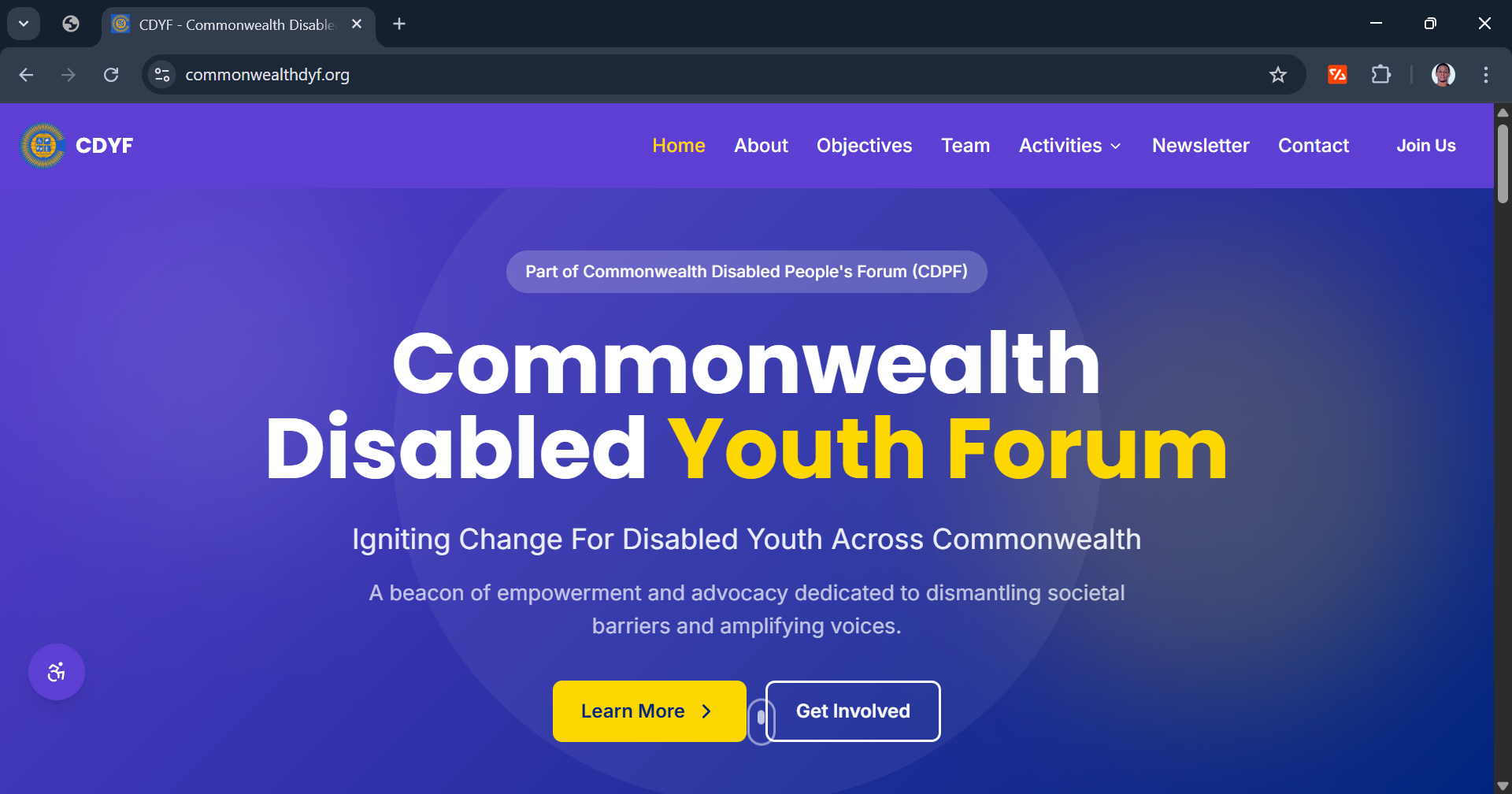 Commonwealth Disabled Youth Forum (website) project screenshot